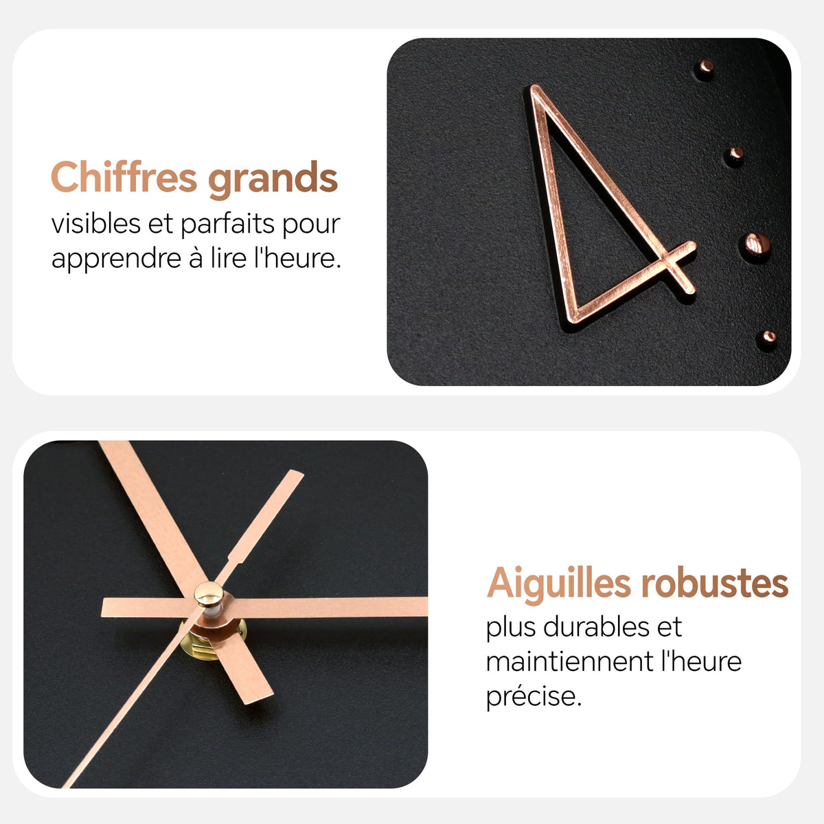 VIKMARI Horloge Murale 20 cm Moderne, Silencieuse, Or Rose, Cuisine, Salon | Décoration cuisine, horloge design moderne, grands chiffres 3D, silencieuse sans tic-tac, idéale pour salon et chambre