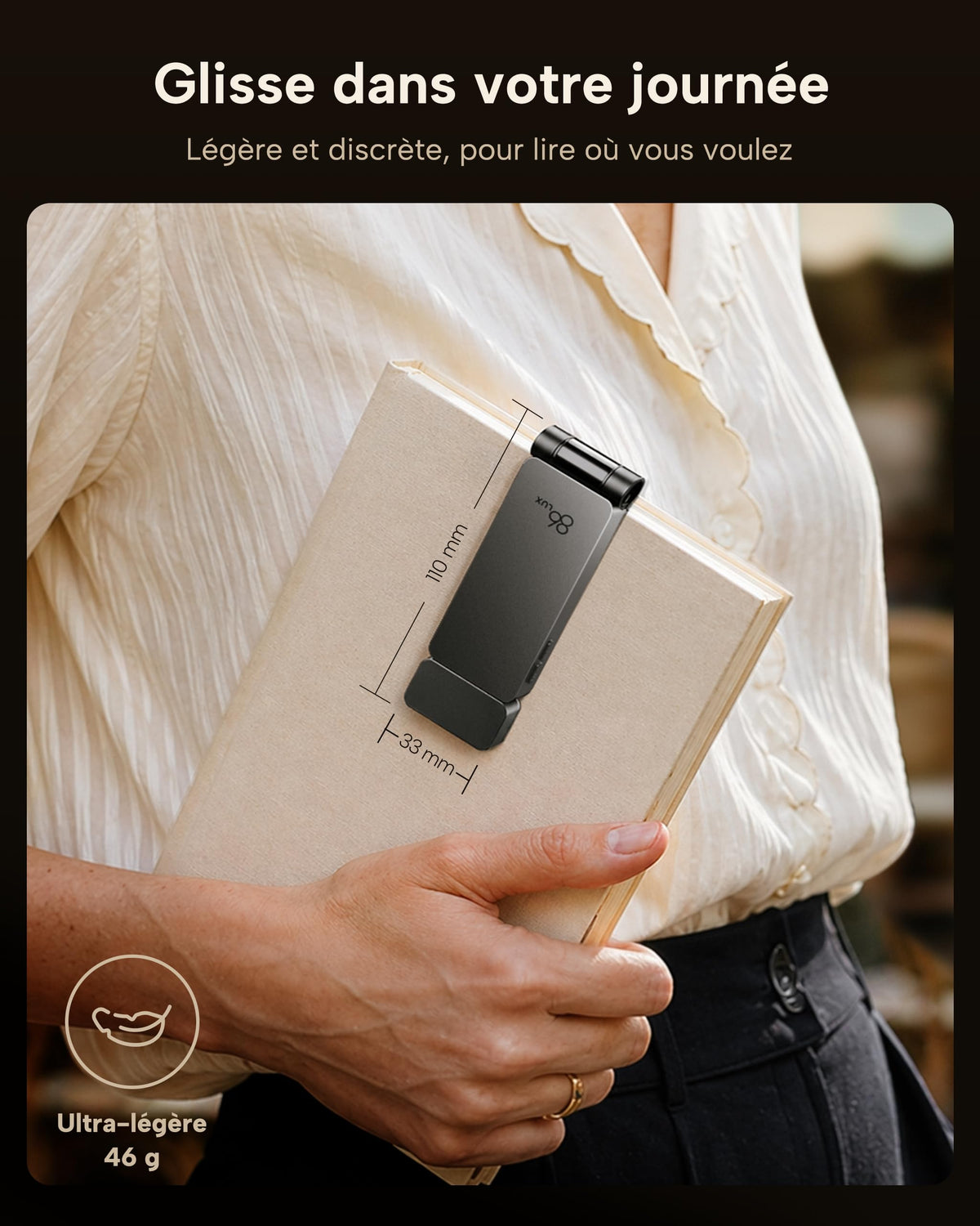 86lux Lampe de Lecture Rechargeable Liseuse LED USB-C, Vert | Lampe à Pince Marque-Page avec 3 Températures de Couleur, Jusqu'à 80H d'Autonomie