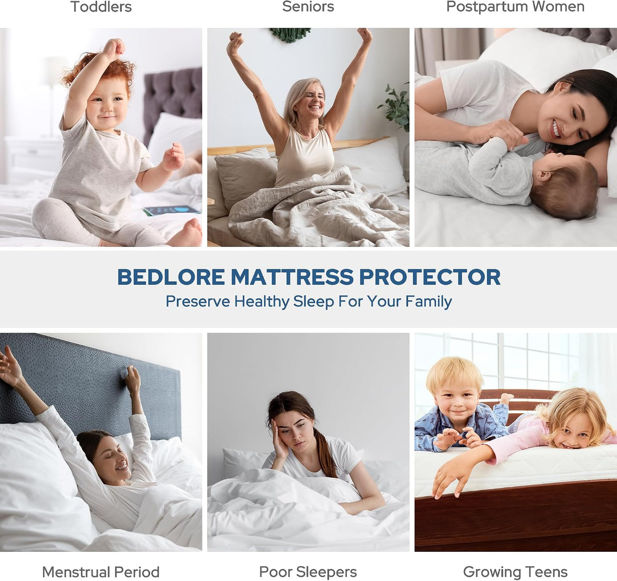 Protège-matelas imperméable BEDLORE, taille King | Bonnets profonds adaptés aux matelas de 15 à 46 cm (6 à 18 pouces), housse douce, silencieuse et résistante aux salissures, lavable (pour maison, chambre, hôtel) – Gris