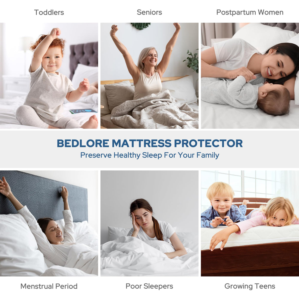 Protège-matelas imperméable BEDLORE, taille King | Bonnets profonds adaptés aux matelas de 15 à 46 cm (6 à 18 pouces), housse douce, silencieuse et résistante aux salissures, lavable (pour maison, chambre, hôtel) – Gris