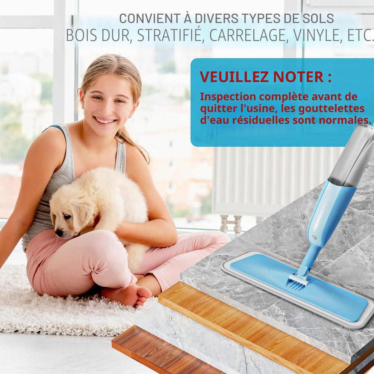 Balais Serpillère Vaporisateur, MEXERRIS Balai Lave Sol avec 2 Reservoirs | Spray Mop Professionnel Microfibre Mop Pulvérisateur pour la Maison, la Cuisine, Bois, Parquet, Stratifié, Bois, Carrelage