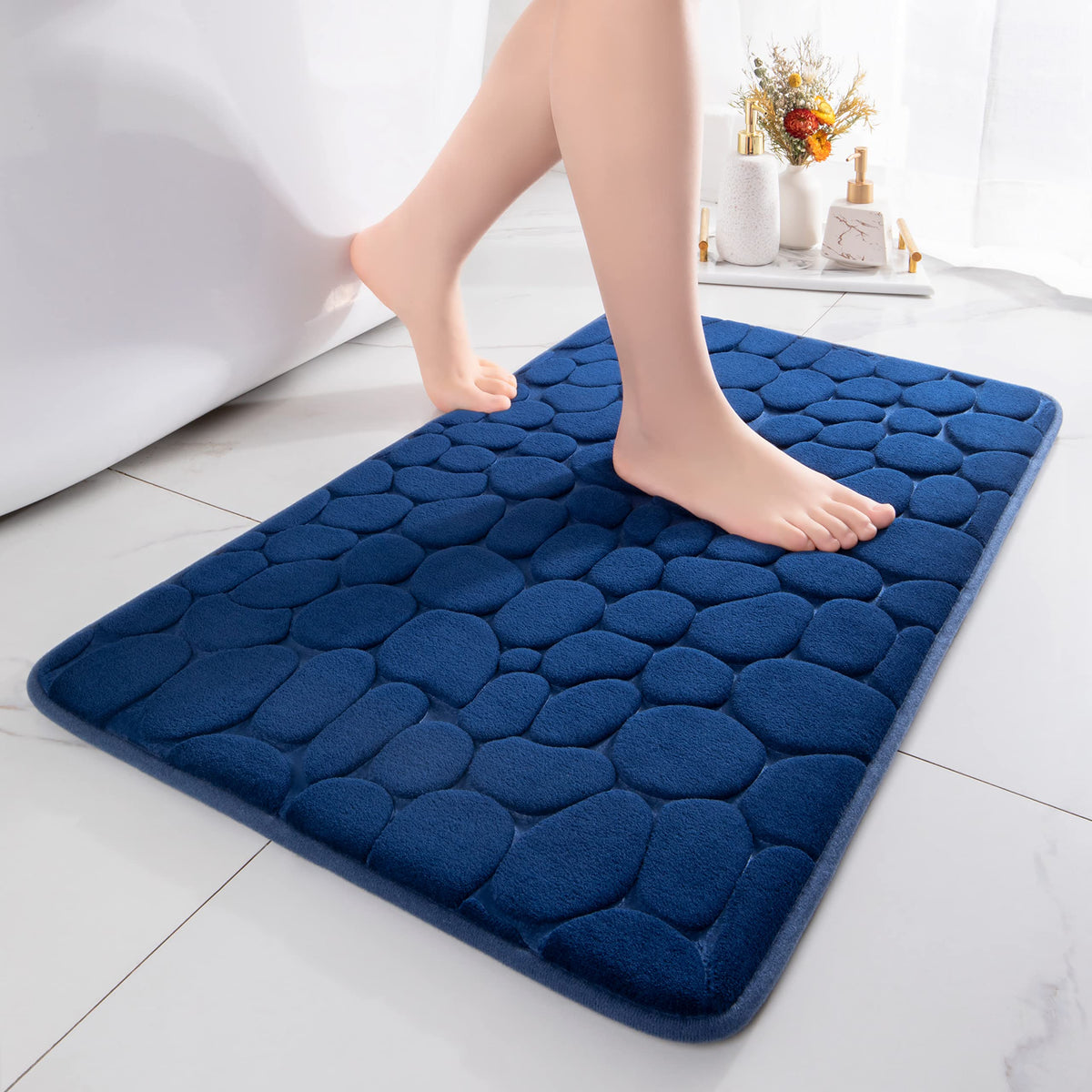 chakme Tapis de Bain en Mousse à mémoire de Forme - Tapis de Douche Absorbant - Tapis de Bain - Tapis décoratif - Antidérapant - pour Salle de Bain et Salon - 43 x 61 cm - Gris foncé