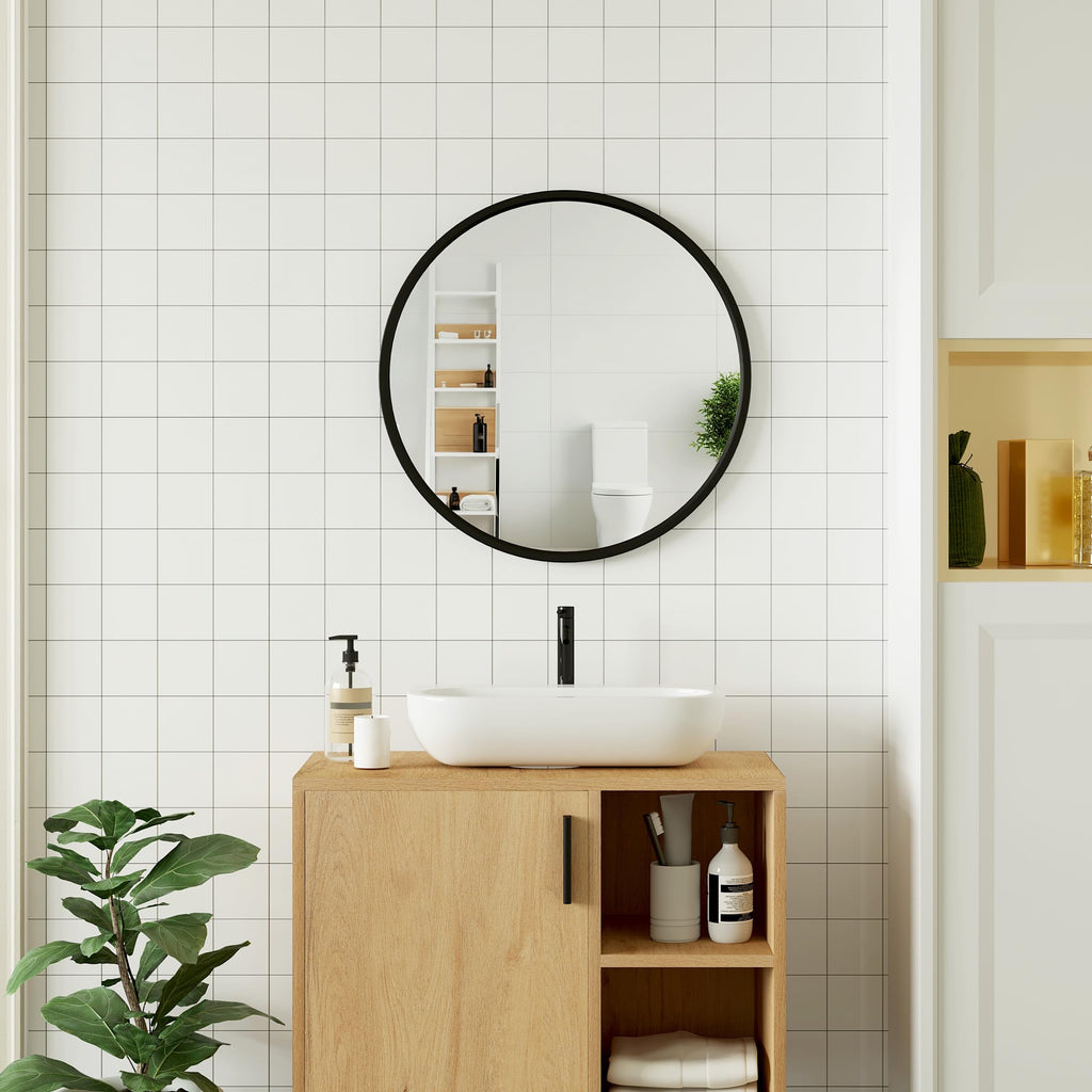 WOLTU Miroir Mural Rond, Miroir Salle de Bain, Ø50 cm, Doré | Cadre en Métal, Miroir Rond Décoratif pour Entrée, Chambre, Maquillage, Couloir, Moderne