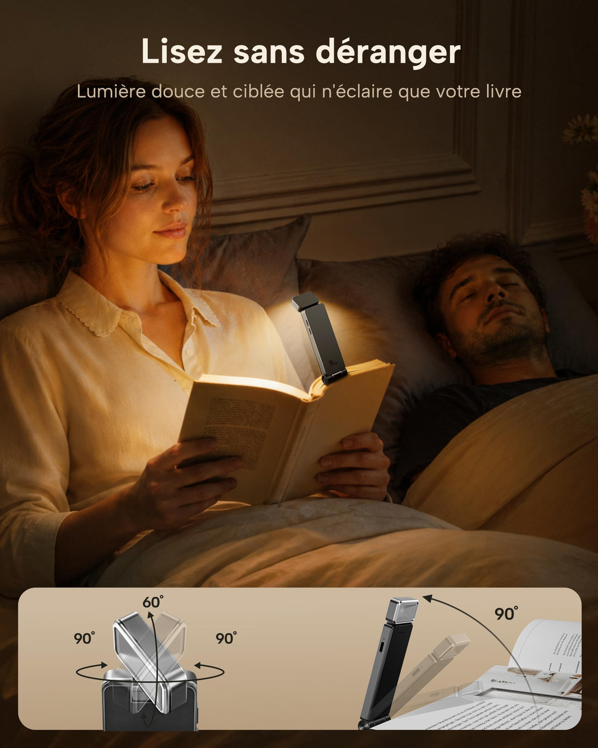 86lux Lampe de Lecture Rechargeable Liseuse LED USB-C, Vert | Lampe à Pince Marque-Page avec 3 Températures de Couleur, Jusqu'à 80H d'Autonomie