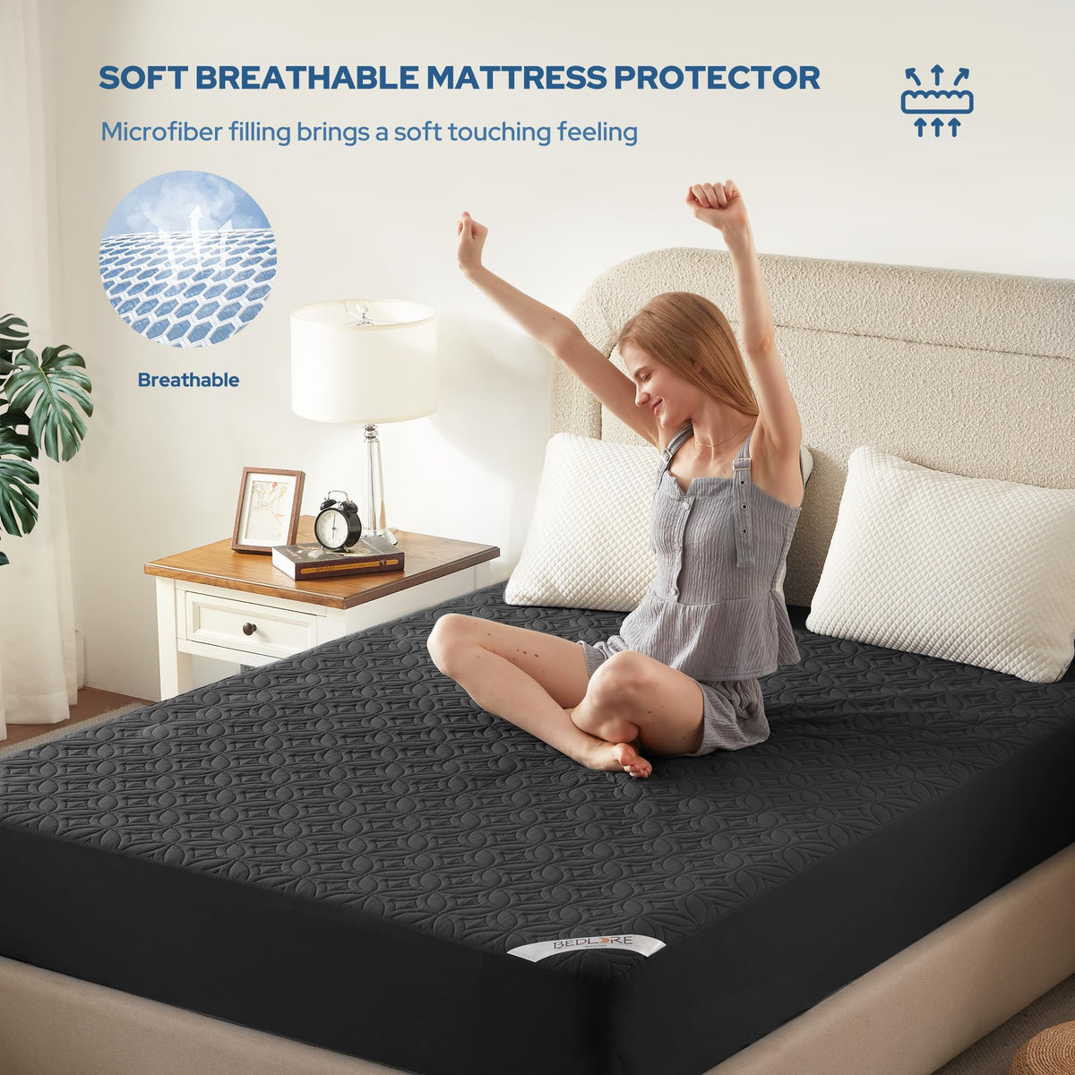 Protège-matelas imperméable BEDLORE, taille King | Bonnets profonds adaptés aux matelas de 15 à 46 cm (6 à 18 pouces), housse douce, silencieuse et résistante aux salissures, lavable (pour maison, chambre, hôtel) – Gris