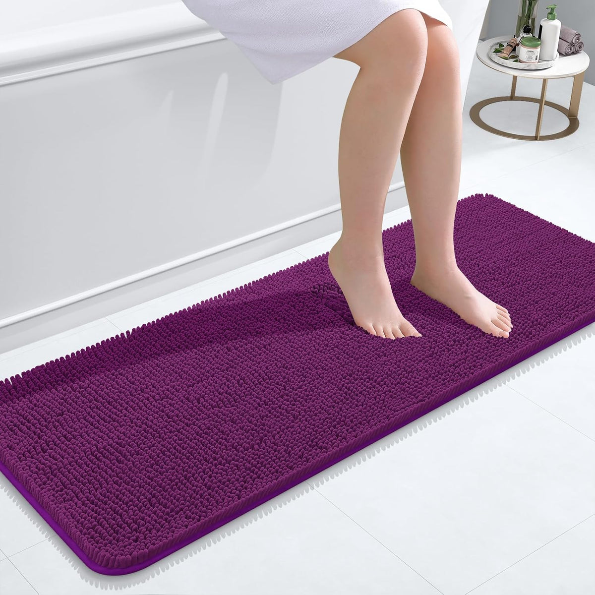 Tapis de bain OLANLY (76 x 51 cm) – Tapis en chenille ultra-doux et absorbant | Gris, dos en caoutchouc à séchage rapide, lavable en machine (pour sol de salle de bain, baignoire et douche), accessoire de décoration