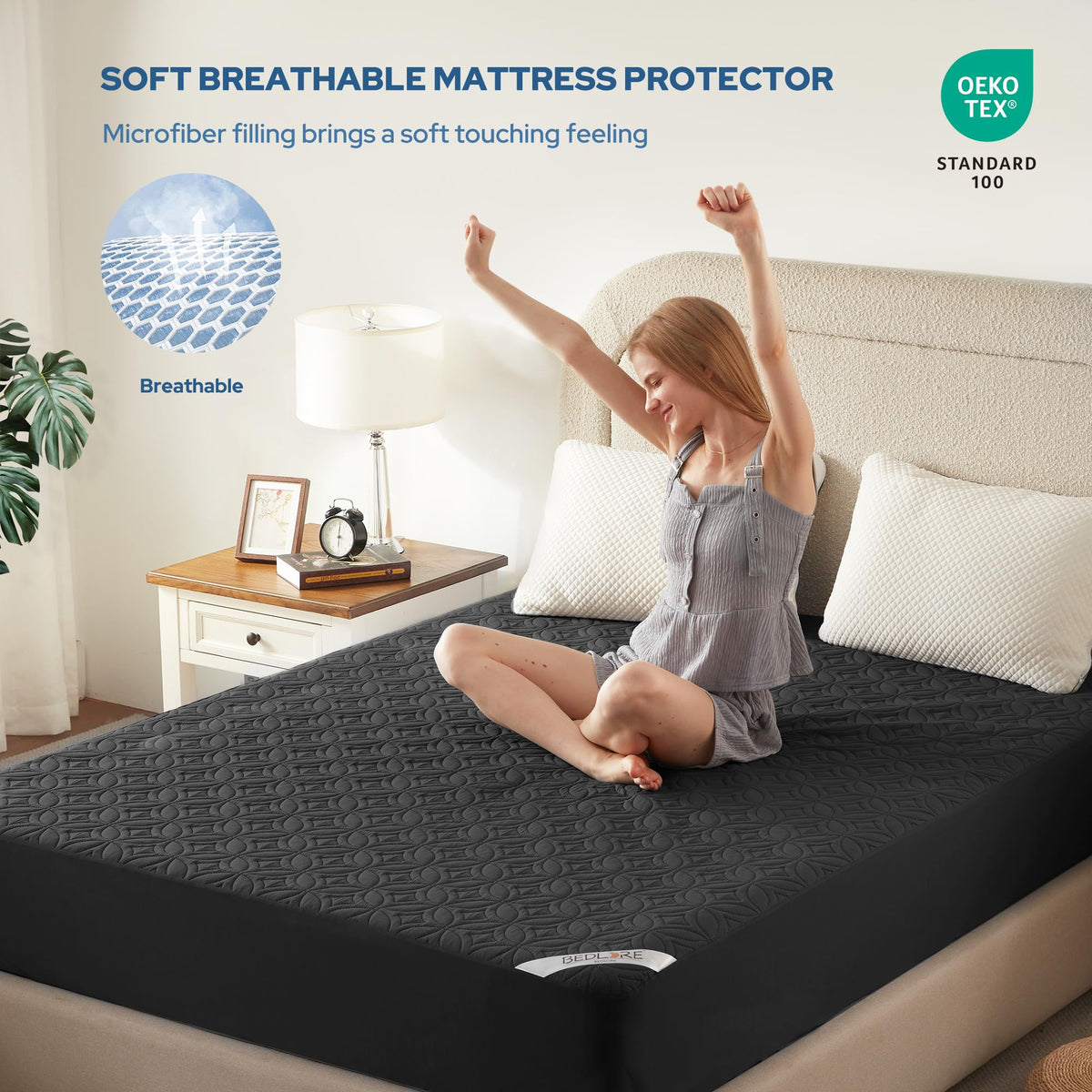 Protège-matelas imperméable BEDLORE, taille King | Bonnets profonds adaptés aux matelas de 15 à 46 cm (6 à 18 pouces), housse douce, silencieuse et résistante aux salissures, lavable (pour maison, chambre, hôtel) – Gris