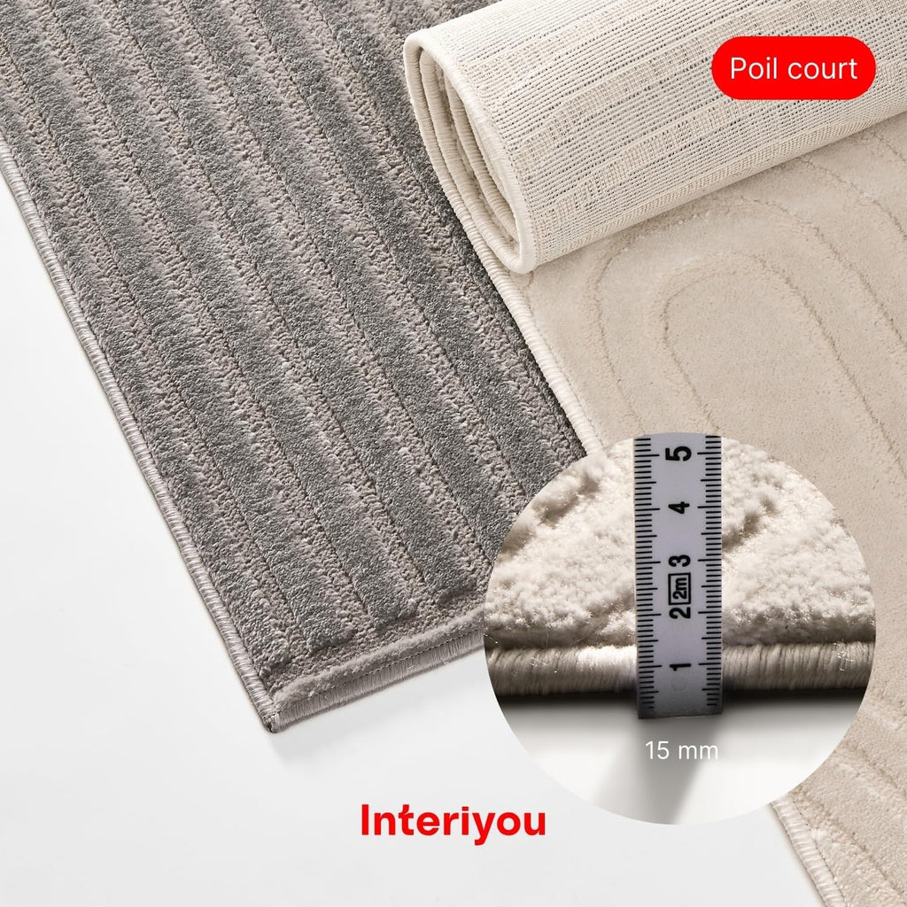 Interiyou Tapis Salon à Poils Courts Cannes - 120x170 Crème - Motif bohème scandinave avec Effet 3D - Plat et géométrique - Poil Ras pour Chambre, Couloir, Bureau