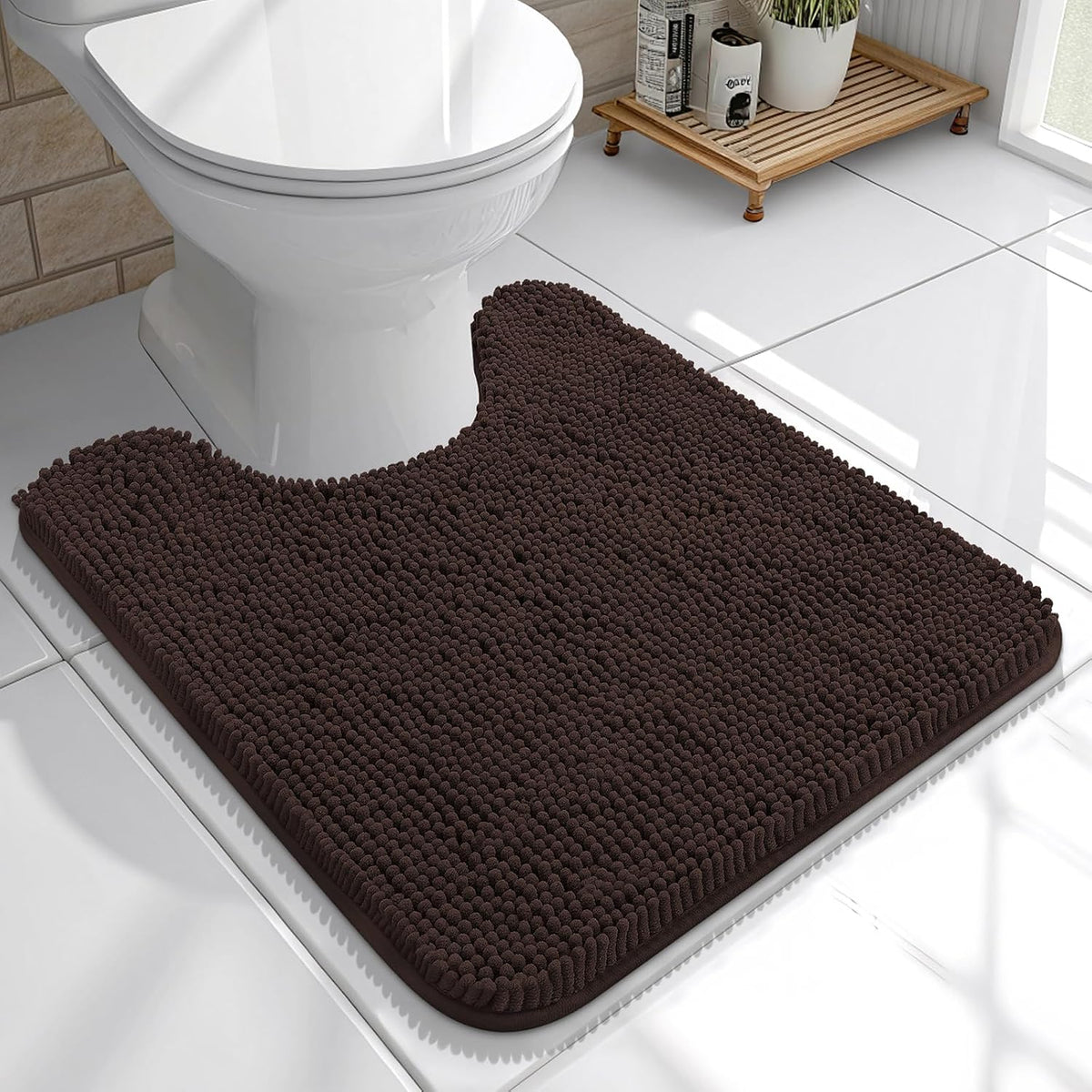 Tapis de bain OLANLY (76 x 51 cm) – Tapis en chenille ultra-doux et absorbant | Gris, dos en caoutchouc à séchage rapide, lavable en machine (pour sol de salle de bain, baignoire et douche), accessoire de décoration