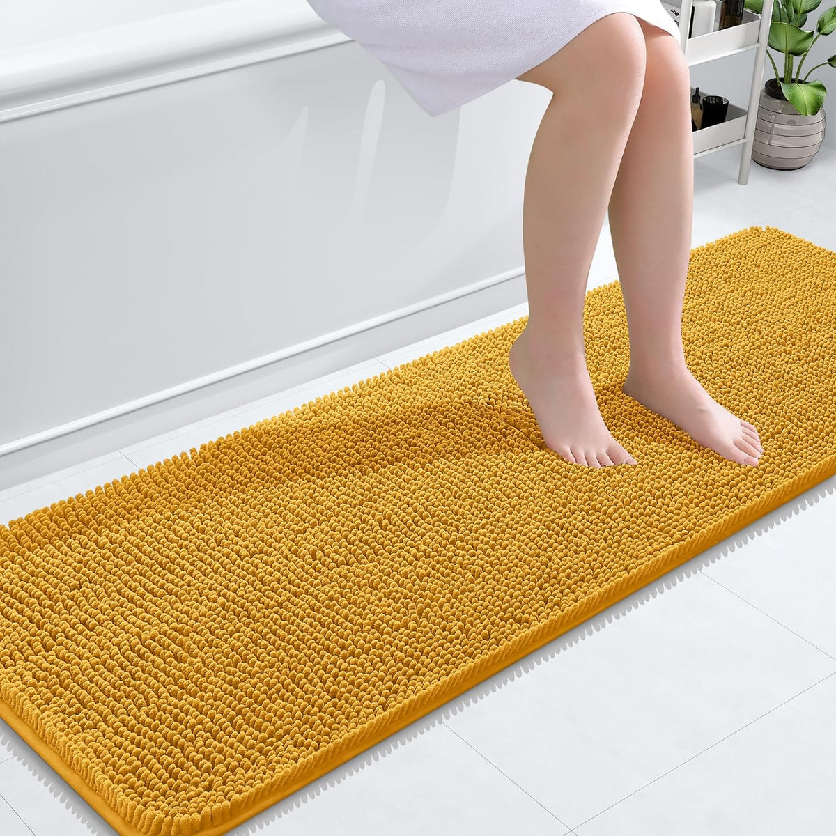 Tapis de bain OLANLY (76 x 51 cm) – Tapis en chenille ultra-doux et absorbant | Gris, dos en caoutchouc à séchage rapide, lavable en machine (pour sol de salle de bain, baignoire et douche), accessoire de décoration