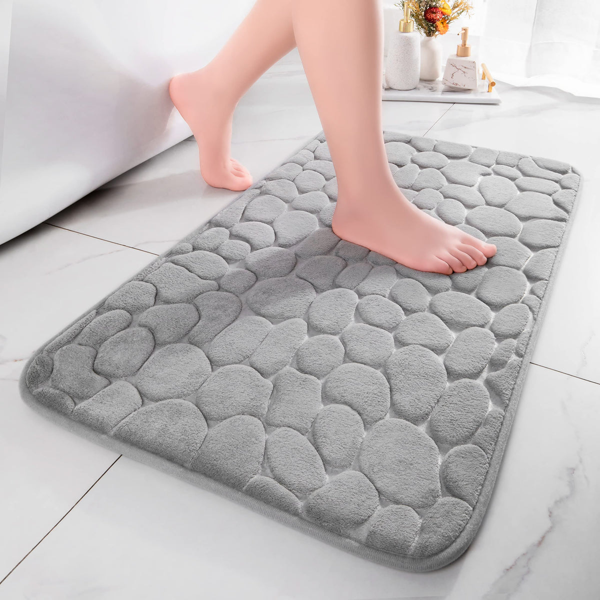 chakme Tapis de Bain en Mousse à mémoire de Forme - Tapis de Douche Absorbant - Tapis de Bain - Tapis décoratif - Antidérapant - pour Salle de Bain et Salon - 43 x 61 cm - Gris foncé
