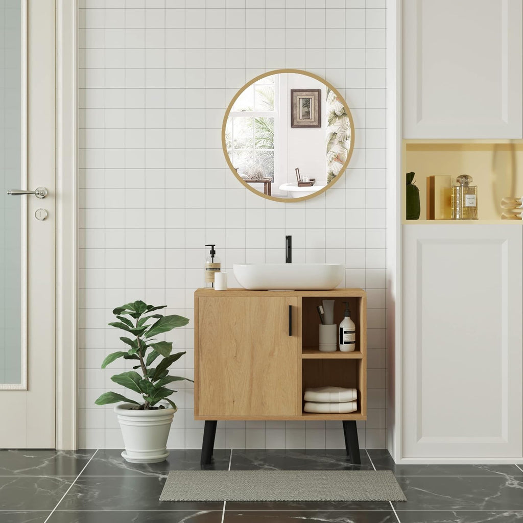 WOLTU Miroir Mural Rond, Miroir Salle de Bain, Ø50 cm, Doré | Cadre en Métal, Miroir Rond Décoratif pour Entrée, Chambre, Maquillage, Couloir, Moderne