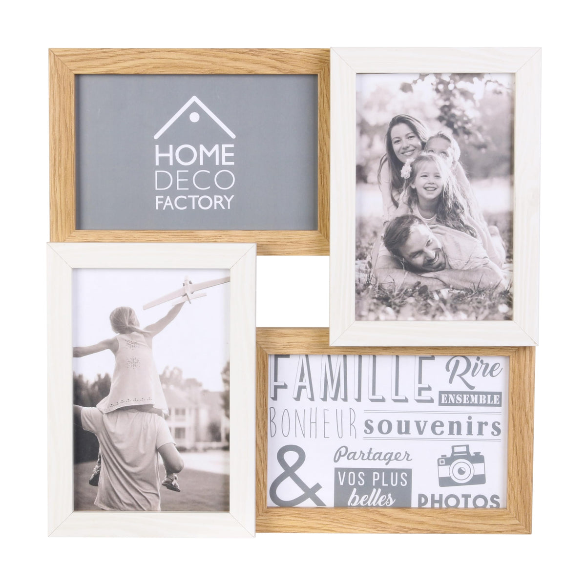 HOME DECO FACTORY Cadre Photos Pêle-Mêle 10 Vues Bois et Blanc Marron | Bois et verre, cadre photos pêle-mêle, 10 vues, design bicolore, décoration souvenirs, fixation murale, beige et marron