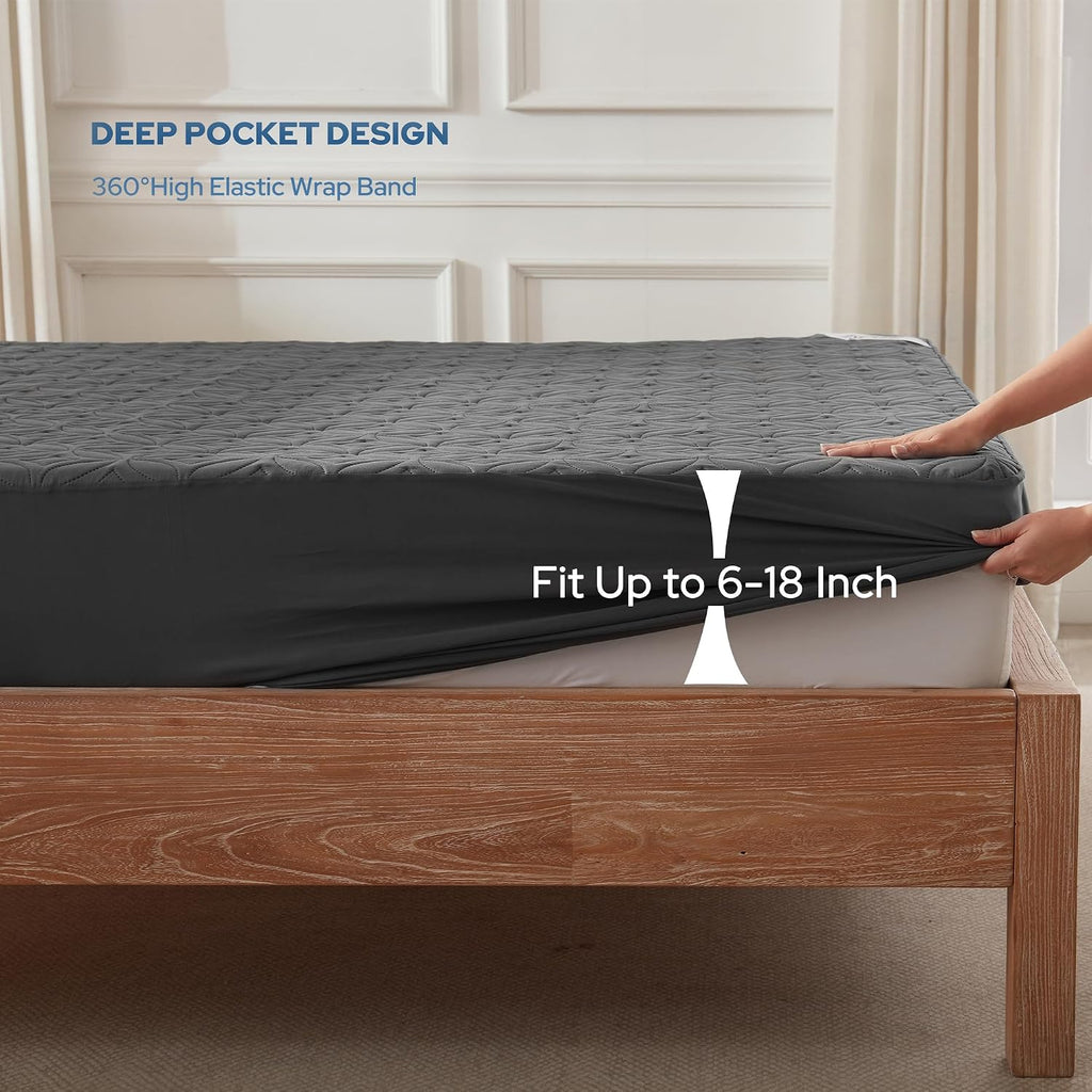 Protège-matelas imperméable BEDLORE, taille King | Bonnets profonds adaptés aux matelas de 15 à 46 cm (6 à 18 pouces), housse douce, silencieuse et résistante aux salissures, lavable (pour maison, chambre, hôtel) – Gris