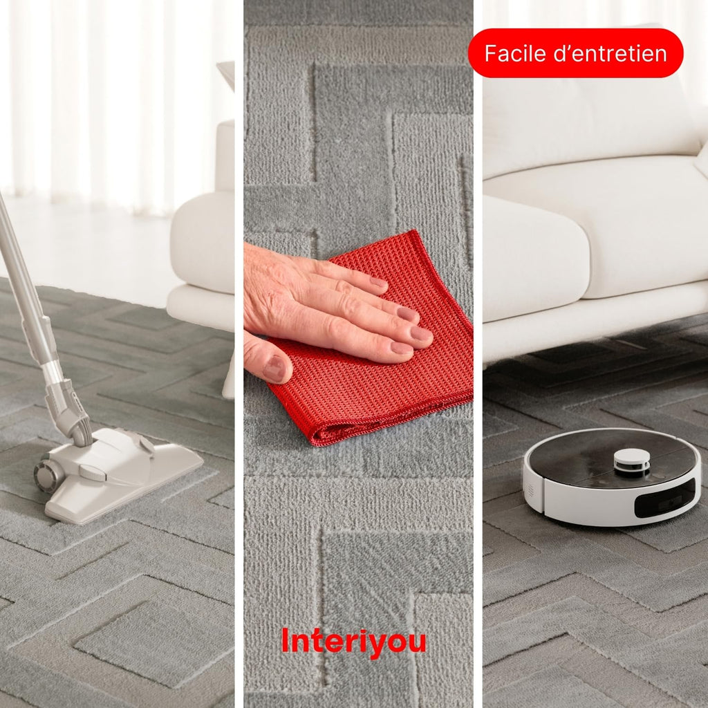 Interiyou Tapis Salon à Poils Courts Cannes - 120x170 Crème - Motif bohème scandinave avec Effet 3D - Plat et géométrique - Poil Ras pour Chambre, Couloir, Bureau