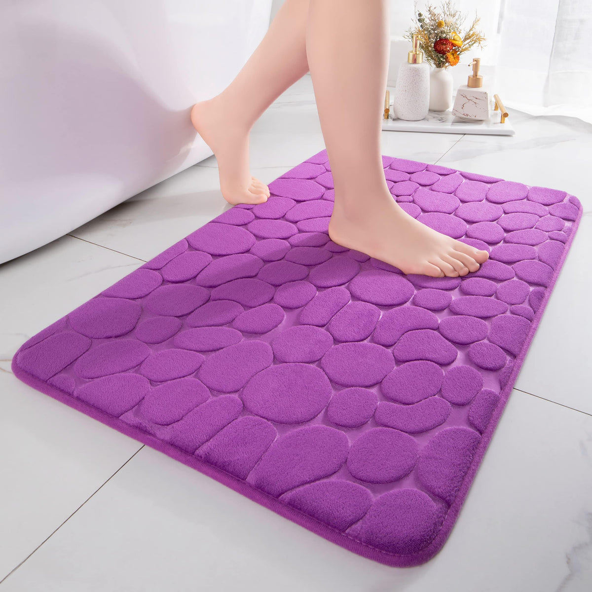 chakme Tapis de Bain en Mousse à mémoire de Forme - Tapis de Douche Absorbant - Tapis de Bain - Tapis décoratif - Antidérapant - pour Salle de Bain et Salon - 43 x 61 cm - Gris foncé