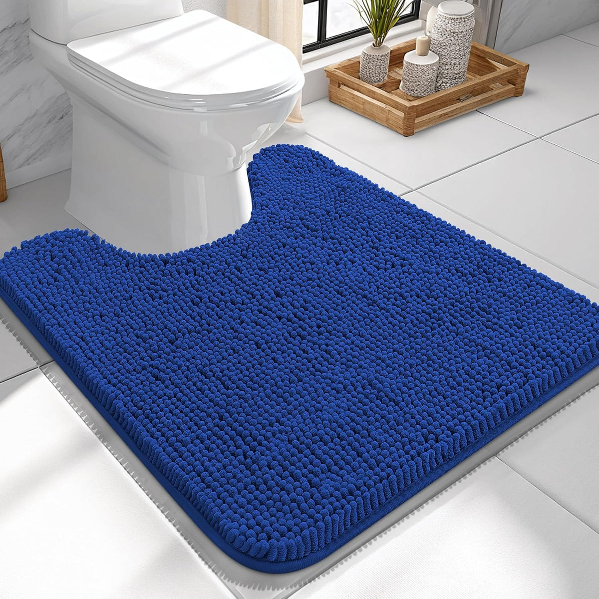Tapis de bain OLANLY (76 x 51 cm) – Tapis en chenille ultra-doux et absorbant | Gris, dos en caoutchouc à séchage rapide, lavable en machine (pour sol de salle de bain, baignoire et douche), accessoire de décoration