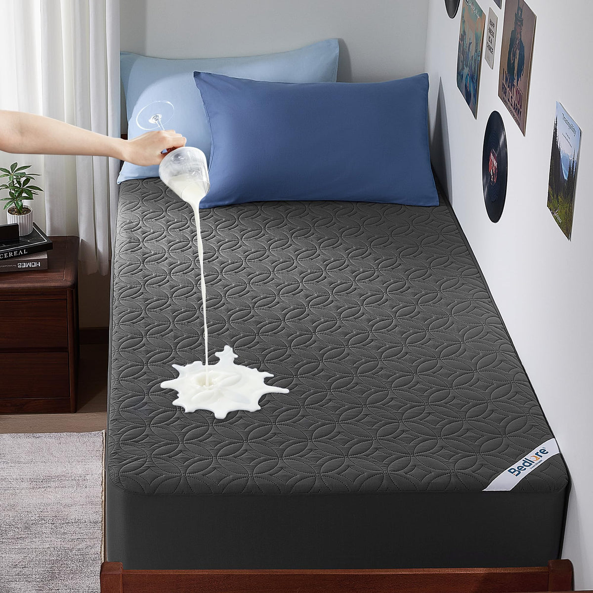 Protège-matelas imperméable BEDLORE, taille King | Bonnets profonds adaptés aux matelas de 15 à 46 cm (6 à 18 pouces), housse douce, silencieuse et résistante aux salissures, lavable (pour maison, chambre, hôtel) – Gris