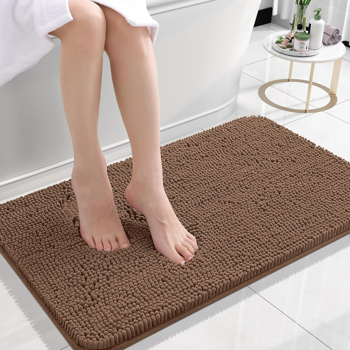 Tapis de bain OLANLY (76 x 51 cm) – Tapis en chenille ultra-doux et absorbant | Gris, dos en caoutchouc à séchage rapide, lavable en machine (pour sol de salle de bain, baignoire et douche), accessoire de décoration