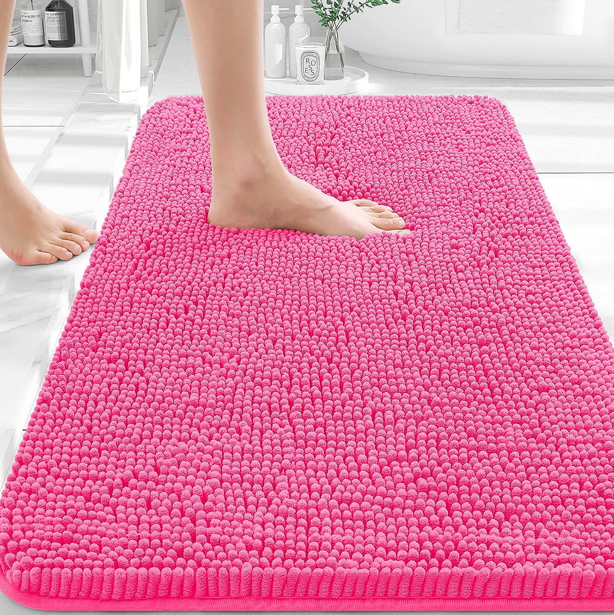 Tapis de bain OLANLY (76 x 51 cm) – Tapis en chenille ultra-doux et absorbant | Gris, dos en caoutchouc à séchage rapide, lavable en machine (pour sol de salle de bain, baignoire et douche), accessoire de décoration