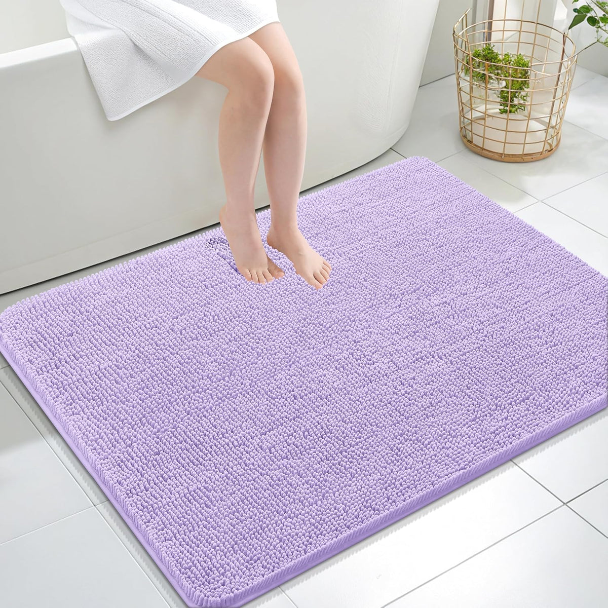 Tapis de bain OLANLY (76 x 51 cm) – Tapis en chenille ultra-doux et absorbant | Gris, dos en caoutchouc à séchage rapide, lavable en machine (pour sol de salle de bain, baignoire et douche), accessoire de décoration