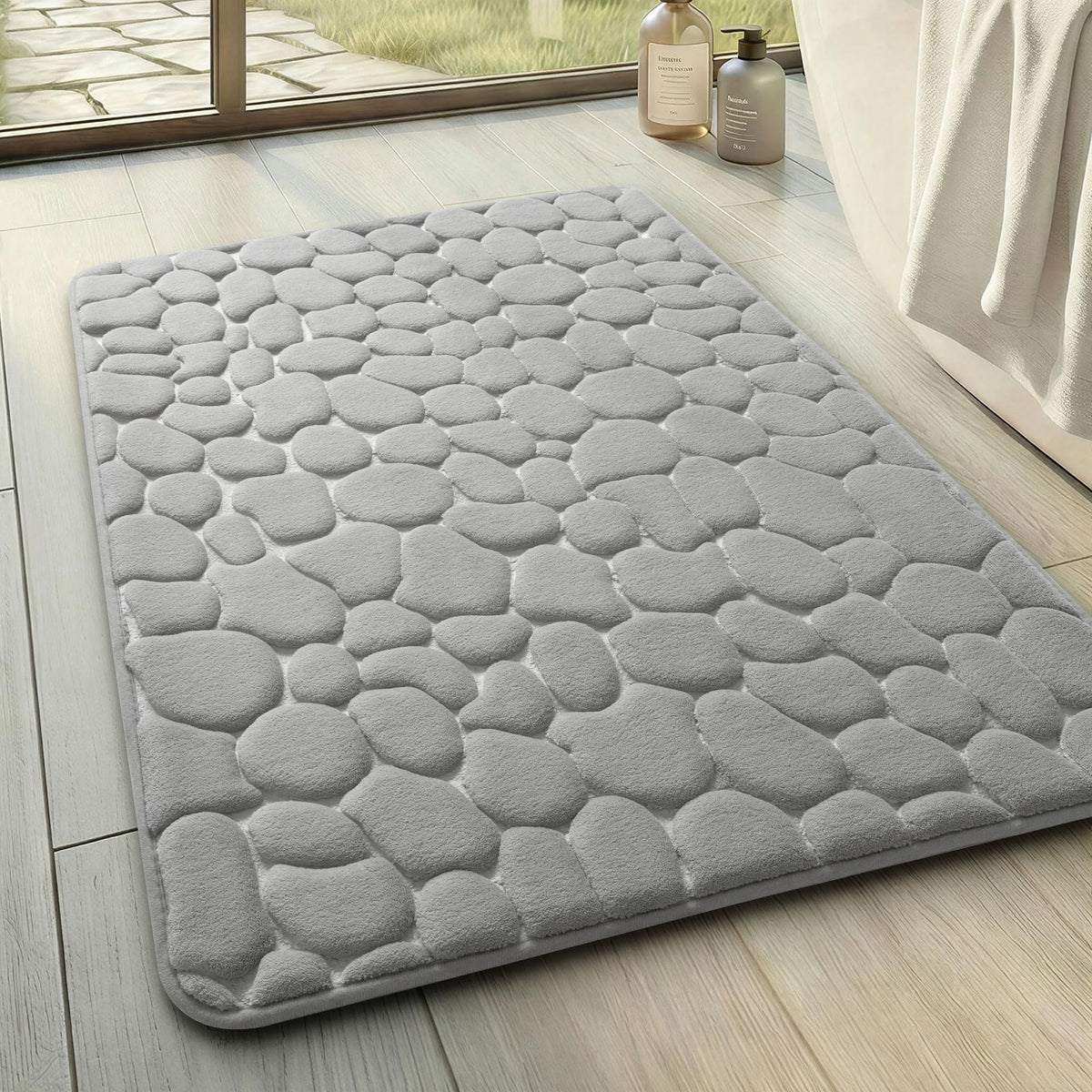 chakme Tapis de Bain en Mousse à mémoire de Forme - Tapis de Douche Absorbant - Tapis de Bain - Tapis décoratif - Antidérapant - pour Salle de Bain et Salon - 43 x 61 cm - Gris foncé