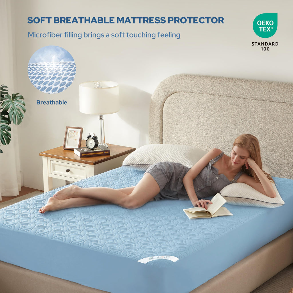 Protège-matelas imperméable BEDLORE, taille King | Bonnets profonds adaptés aux matelas de 15 à 46 cm (6 à 18 pouces), housse douce, silencieuse et résistante aux salissures, lavable (pour maison, chambre, hôtel) – Gris