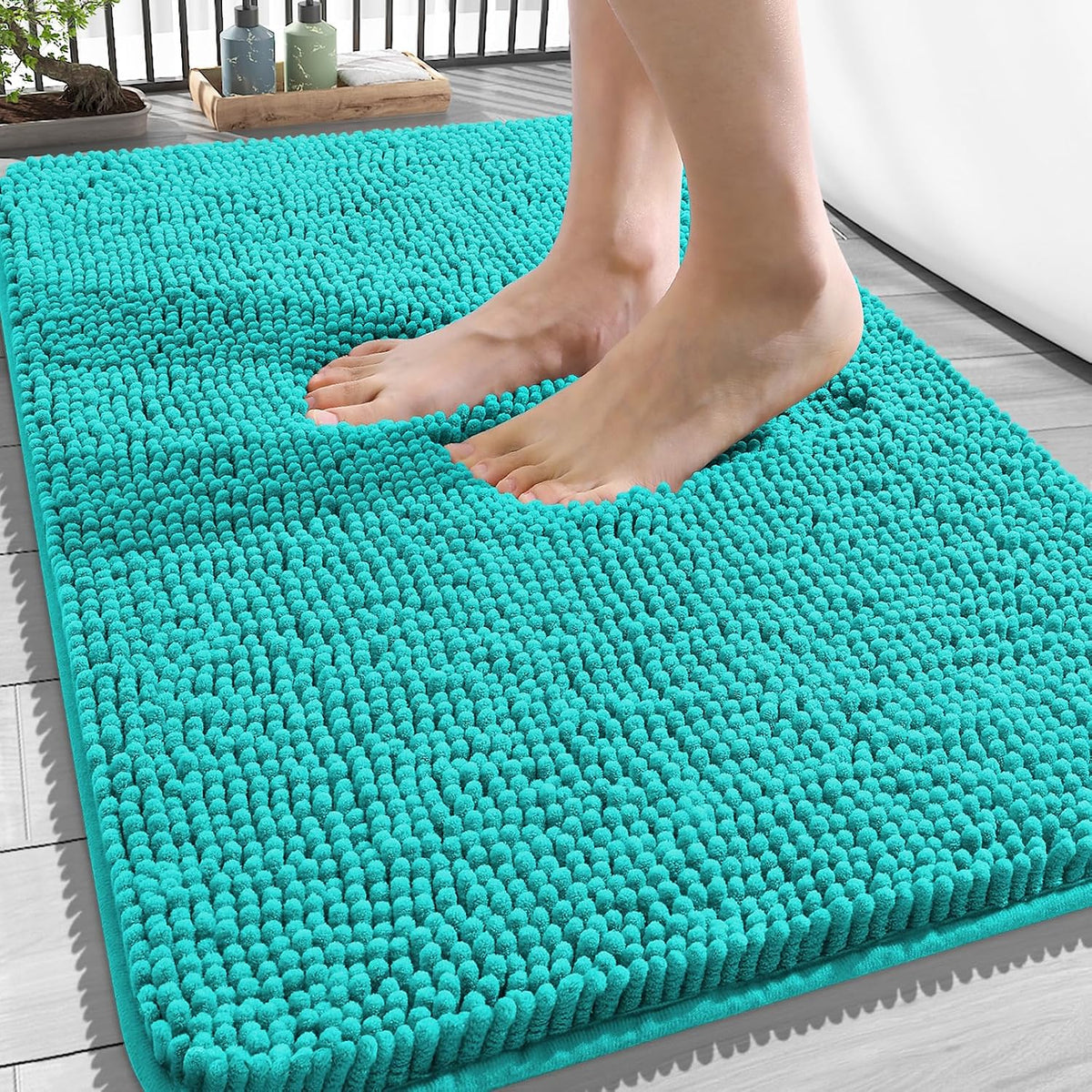 Tapis de bain OLANLY (76 x 51 cm) – Tapis en chenille ultra-doux et absorbant | Gris, dos en caoutchouc à séchage rapide, lavable en machine (pour sol de salle de bain, baignoire et douche), accessoire de décoration