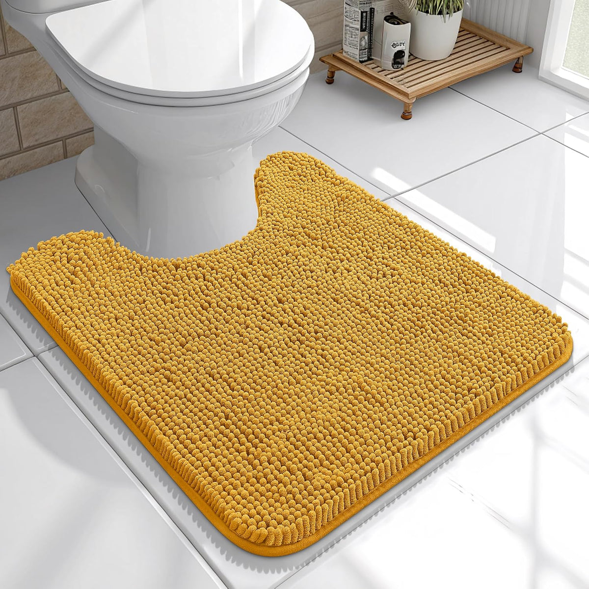 Tapis de bain OLANLY (76 x 51 cm) – Tapis en chenille ultra-doux et absorbant | Gris, dos en caoutchouc à séchage rapide, lavable en machine (pour sol de salle de bain, baignoire et douche), accessoire de décoration