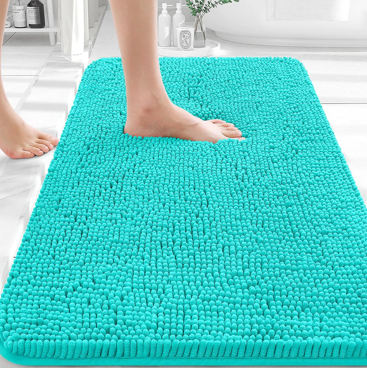 Tapis de bain OLANLY (76 x 51 cm) – Tapis en chenille ultra-doux et absorbant | Gris, dos en caoutchouc à séchage rapide, lavable en machine (pour sol de salle de bain, baignoire et douche), accessoire de décoration