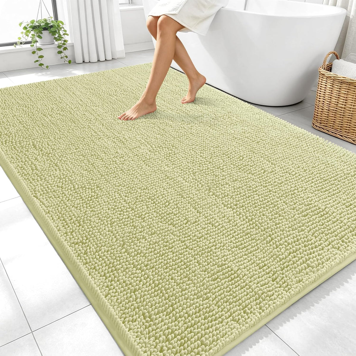 Tapis de bain OLANLY (76 x 51 cm) – Tapis en chenille ultra-doux et absorbant | Gris, dos en caoutchouc à séchage rapide, lavable en machine (pour sol de salle de bain, baignoire et douche), accessoire de décoration