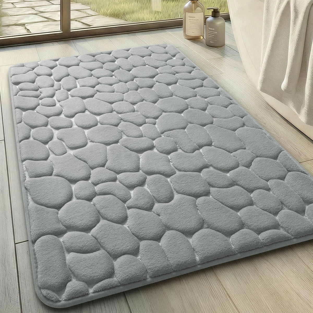 chakme Tapis de Bain en Mousse à mémoire de Forme - Tapis de Douche Absorbant - Tapis de Bain - Tapis décoratif - Antidérapant - pour Salle de Bain et Salon - 43 x 61 cm - Gris foncé